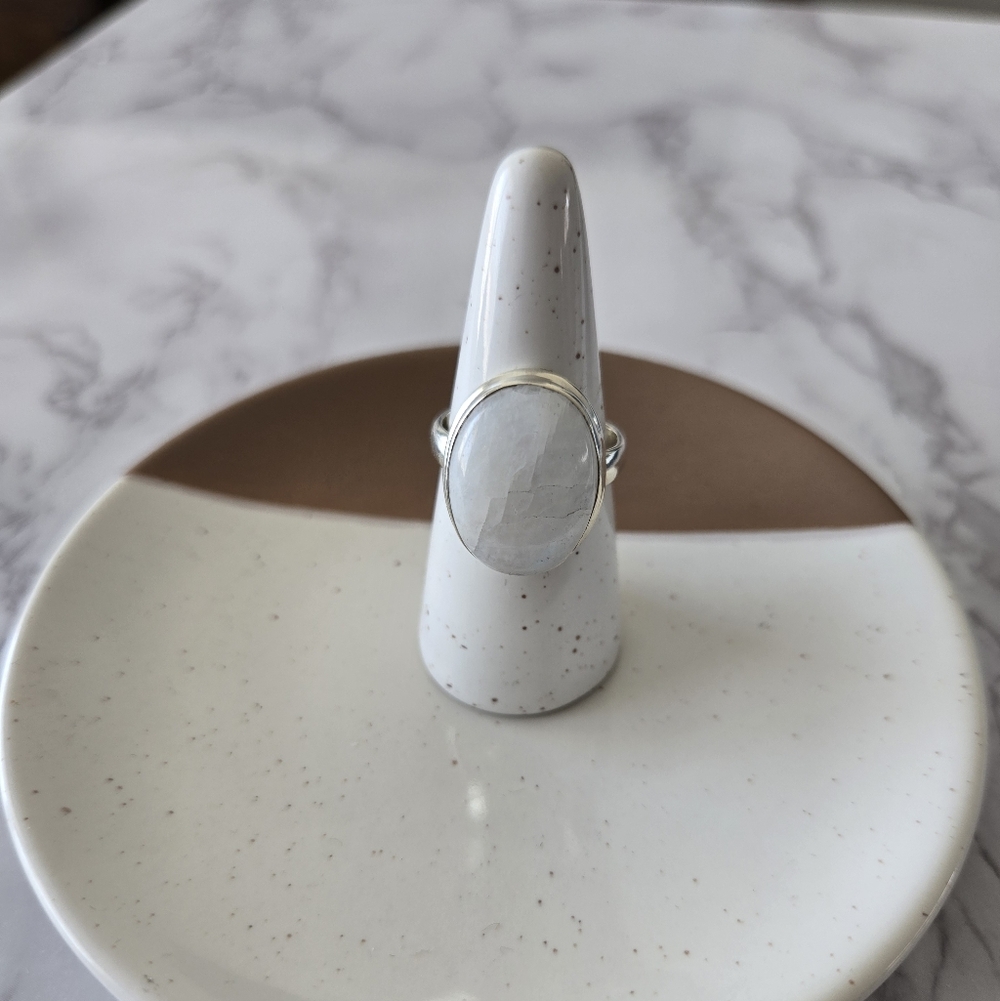 Silver Moonstone Ring Oval Moonstone Stamped 925 - image 2